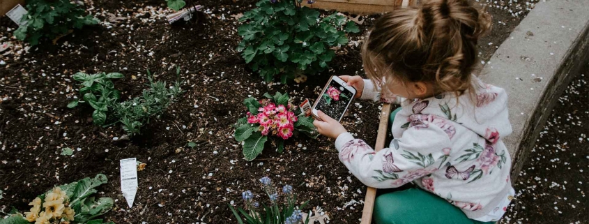 Wo fange ich an beim Klimaschutz? Wir haben 10 Tipps für Dich, wie Du das Klima schützen kannst. Mädchen pflanzt Blumen.